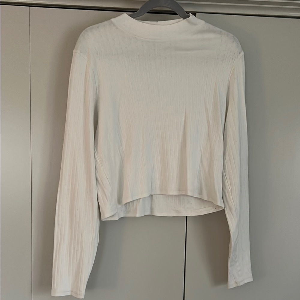 “AE WAFFLE” White Women's cropped long sleeve